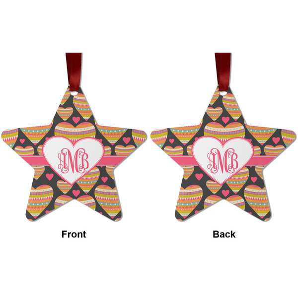 Hearts Metal Star Ornament - Front and Back