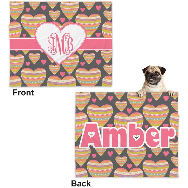 Hearts Microfleece Dog Blanket - Large- Front & Back