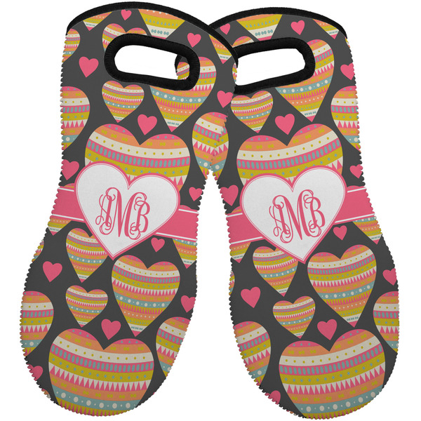 Custom Hearts Neoprene Oven Mitts - Set of 2 w/ Monogram