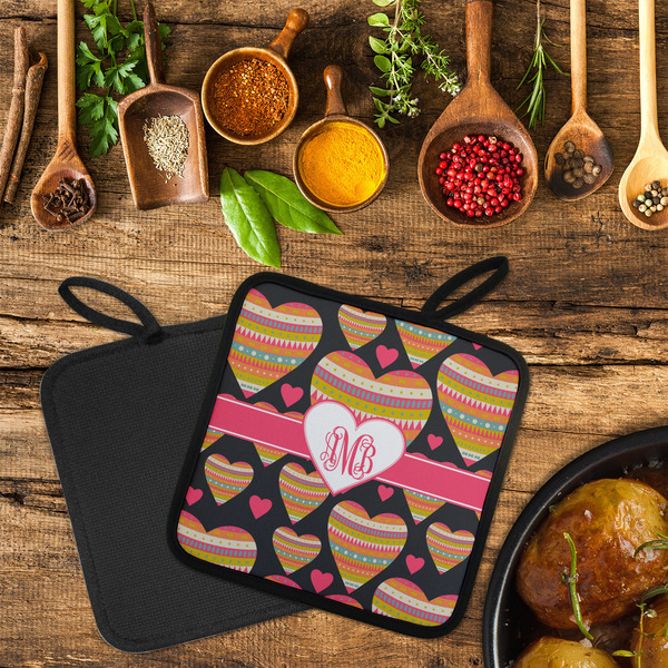 Hearts Neoprene Pot Holder - Set of 2  LIFESTYLE (Flatlay)