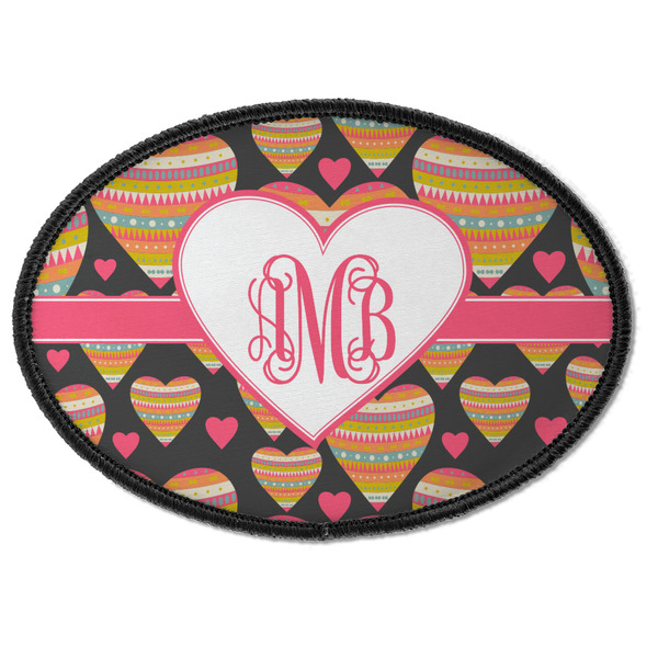 Custom Hearts Iron On Oval Patch w/ Monogram