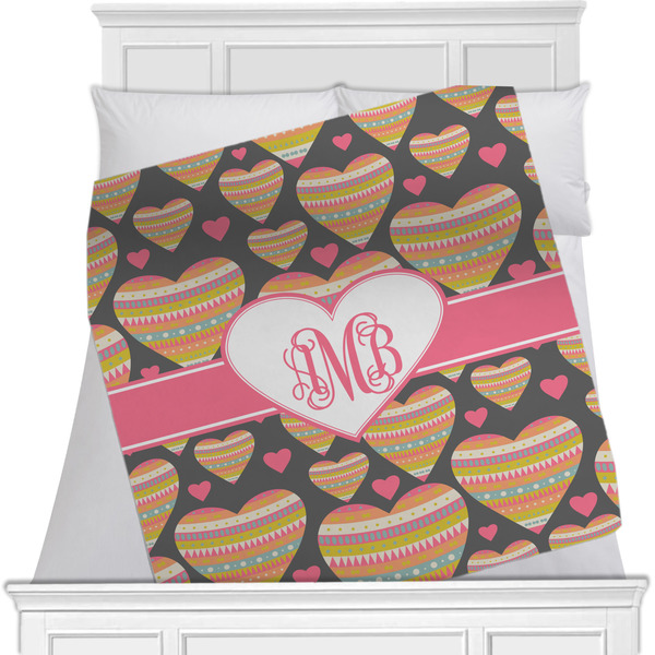 Custom Hearts Minky Blanket - Twin / Full - 80"x60" - Double Sided w/ Monogram