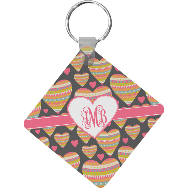 Custom Hearts Diamond Plastic Keychain w/ Monogram