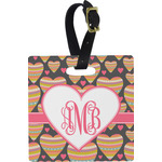 Hearts Plastic Luggage Tag - Square w/ Monogram