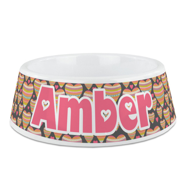Custom Hearts Plastic Dog Bowl - Medium (Personalized)