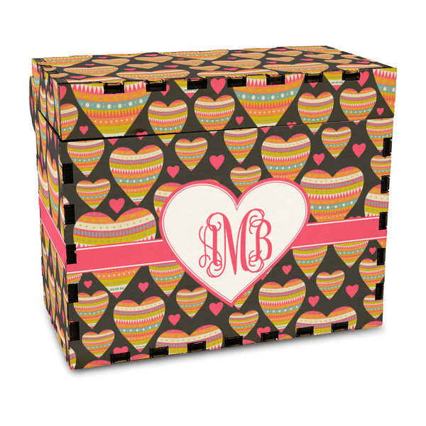Custom Hearts Wood Recipe Box - Full Color Print (Personalized)