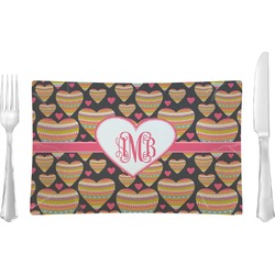Hearts Glass Rectangular Lunch / Dinner Plate w/ Monogram