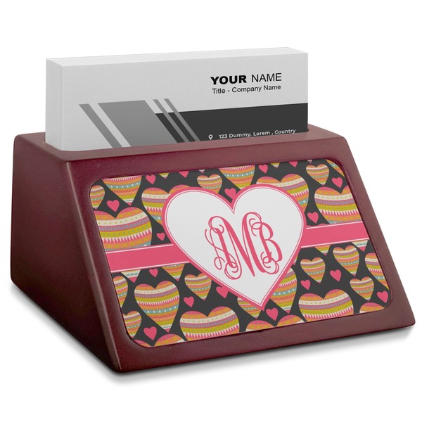 Custom Hearts Red Mahogany Business Card Holder (Personalized)