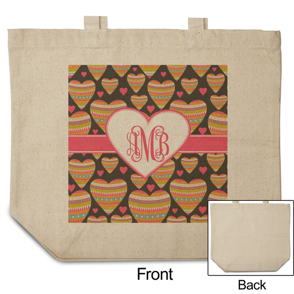 Hearts Reusable Cotton Grocery Bag - Front & Back View