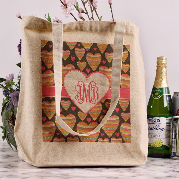 Hearts Reusable Cotton Grocery Bag - In Context