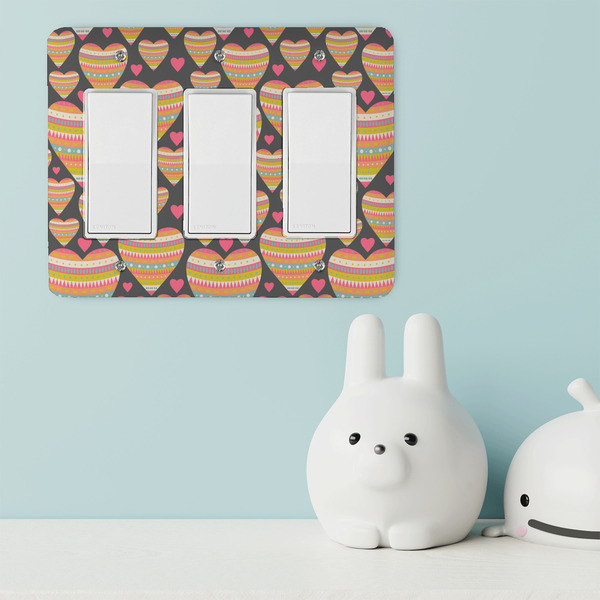 Hearts Rocker Light Switch Covers - Triple - IN CONTEXT
