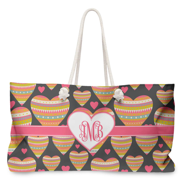 Custom Hearts Large Tote Bag with Rope Handles (Personalized)
