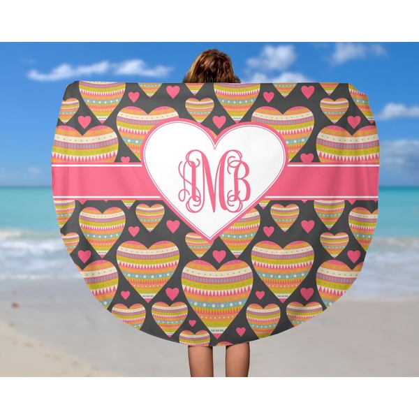 Hearts Round Beach Towel - In Use