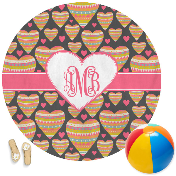 Custom Hearts Round Beach Towel (Personalized)