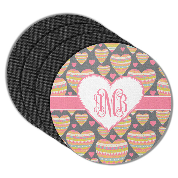 Custom Hearts Round Rubber Backed Coasters - Set of 4 (Personalized)