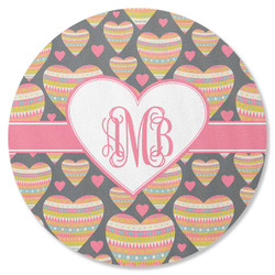 Hearts Round Rubber Backed Coaster (Personalized)