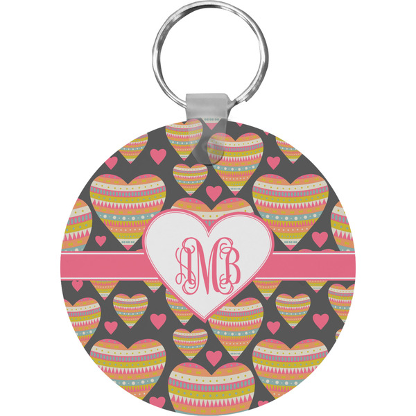Custom Hearts Round Plastic Keychain (Personalized)