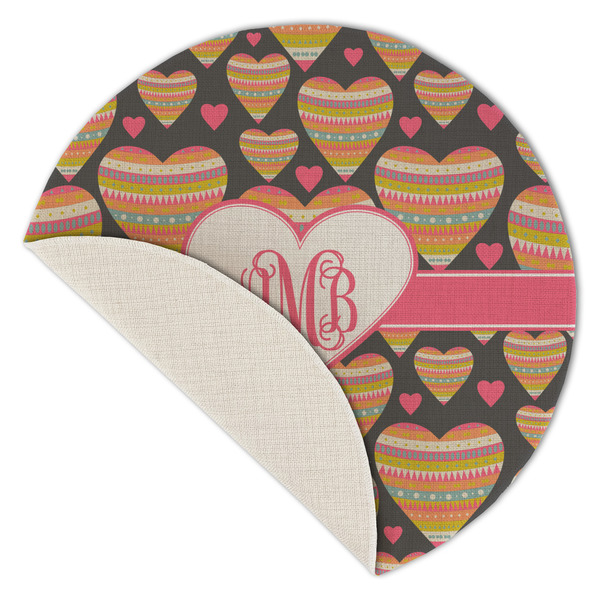Hearts Round Linen Placemats - Front (folded corner single sided)