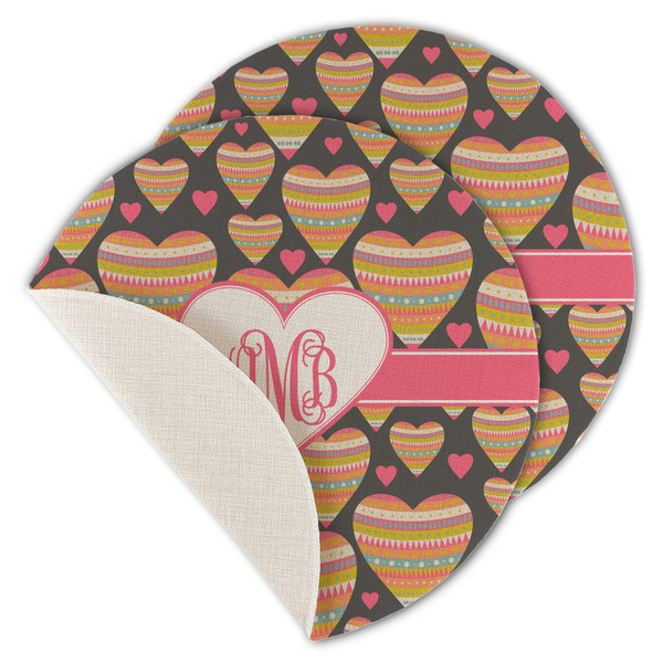 Custom Hearts Round Linen Placemat - Single Sided - Set of 4 (Personalized)