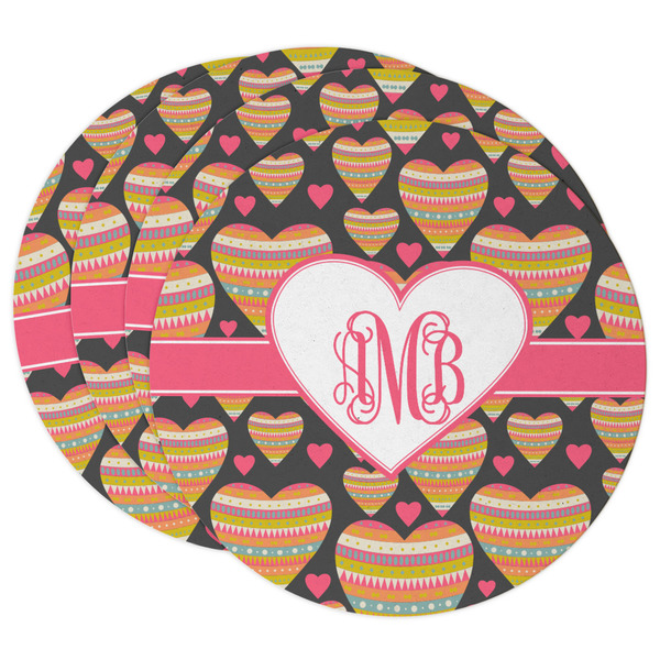 Custom Hearts Round Paper Coasters w/ Monograms