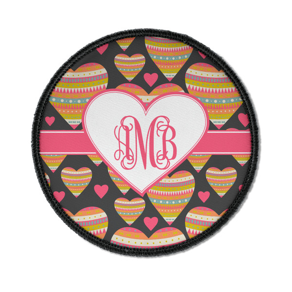 Custom Hearts Iron On Round Patch w/ Monogram