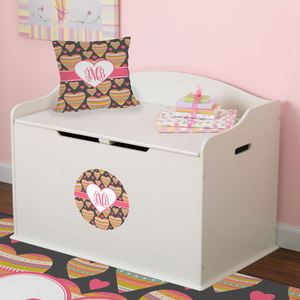 Hearts Round Wall Decal on Toy Chest