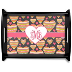 Hearts Black Wooden Tray - Large (Personalized)
