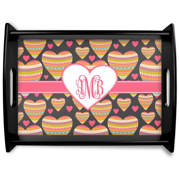 Custom Hearts Black Wooden Tray - Large (Personalized)