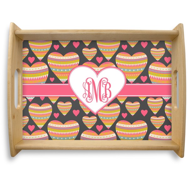 Custom Hearts Natural Wooden Tray - Large (Personalized)