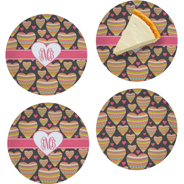 Custom Hearts Set of 4 Glass Appetizer / Dessert Plate 8" (Personalized)