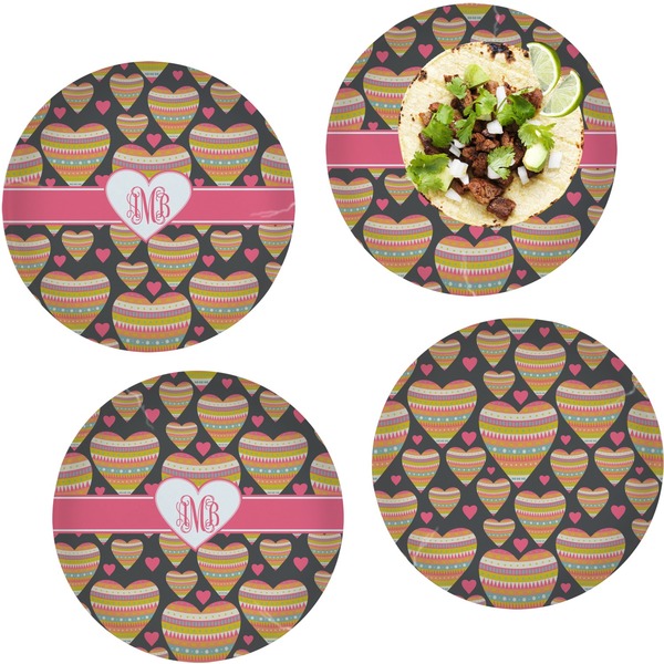 Custom Hearts Set of 4 Glass Lunch / Dinner Plate 10" (Personalized)