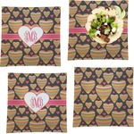 Hearts Set of 4 Glass Square Lunch / Dinner Plate 9.5" (Personalized)