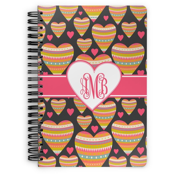 Custom Hearts Spiral Notebook - 7x10 w/ Monogram