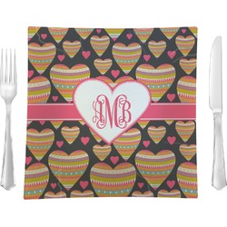 Hearts 9.5" Glass Square Lunch / Dinner Plate- Single or Set of 4 (Personalized)