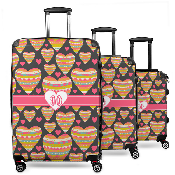 Custom Hearts 3 Piece Luggage Set - 20" Carry On, 24" Medium Checked, 28" Large Checked (Personalized)