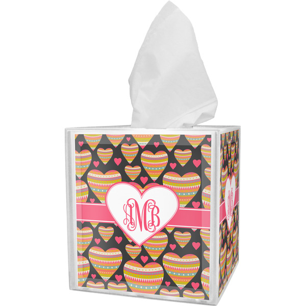 Custom Hearts Tissue Box Cover w/ Monogram