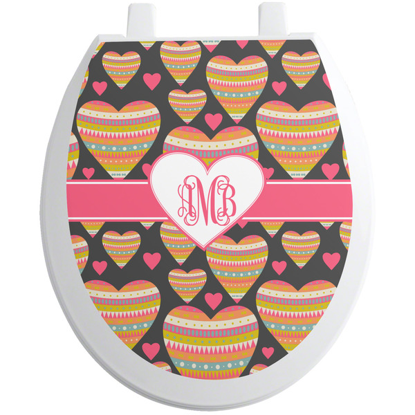 Custom Hearts Toilet Seat Decal - Round (Personalized)