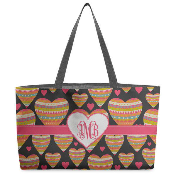 Custom Hearts Beach Totes Bag - w/ Black Handles (Personalized)