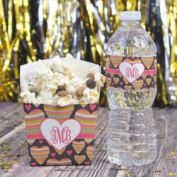 Hearts Water Bottle Label - w/ Favor Box