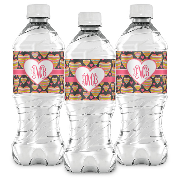 Hearts Water Bottle Labels - Front View