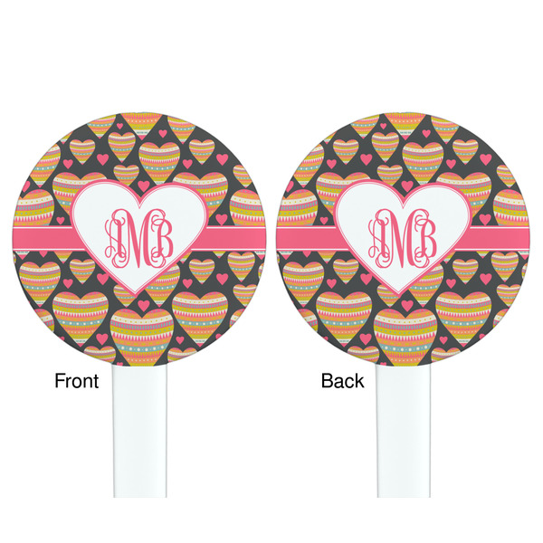 Hearts White Plastic 7" Stir Stick - Double Sided - Round - Front & Back