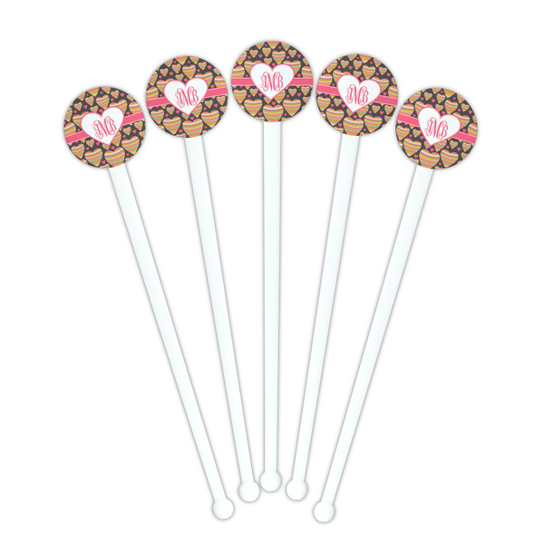 Hearts White Plastic 7" Stir Stick - Round - Fan View