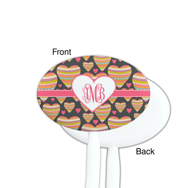 Hearts White Plastic 7" Stir Stick - Single Sided - Oval - Front & Back