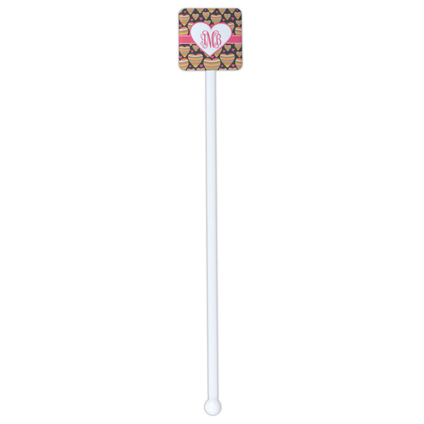 Hearts White Plastic Stir Stick - Double Sided - Square - Single Stick