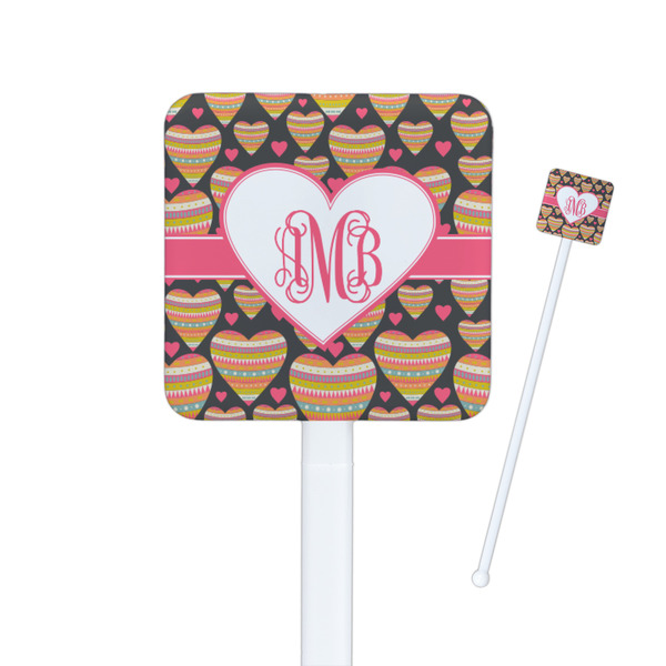 Custom Hearts Square Plastic Stir Sticks (Personalized)