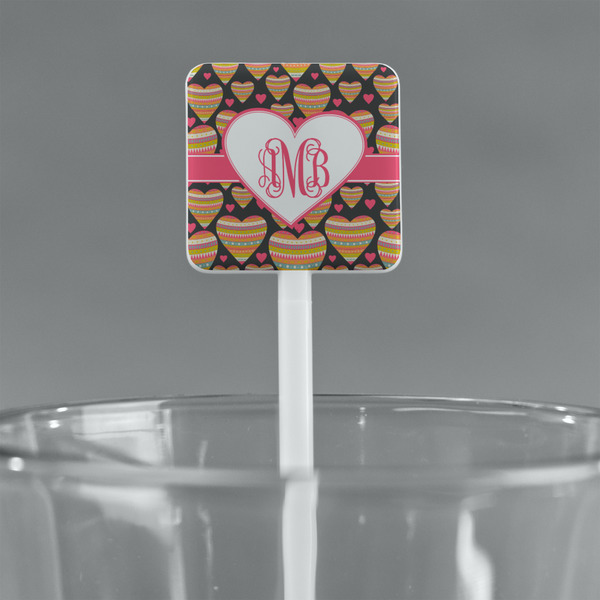 Hearts White Plastic Stir Stick - Square - Main
