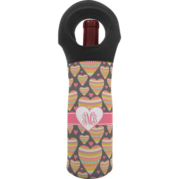 Custom Hearts Wine Tote Bag w/ Monogram