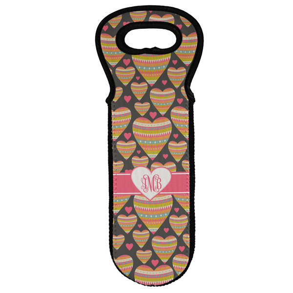 Custom Hearts Wine Tote Bag w/ Monogram