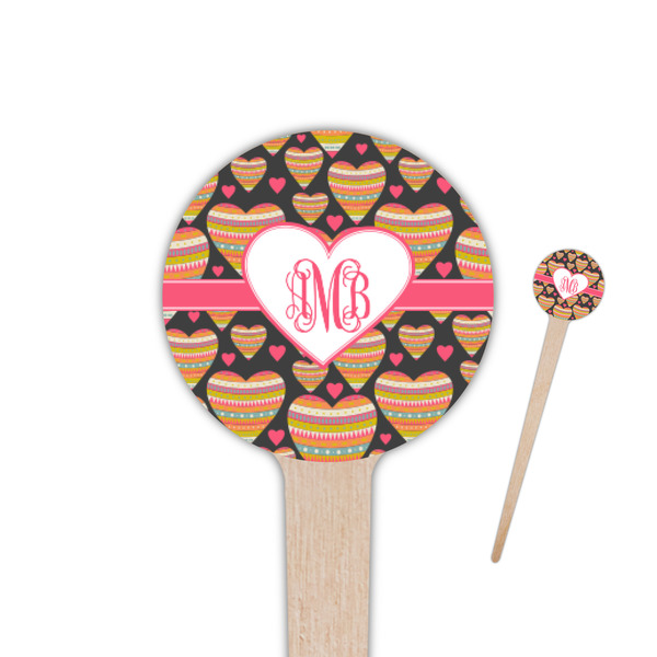 Custom Hearts 4" Round Wooden Food Picks - Double Sided (Personalized)