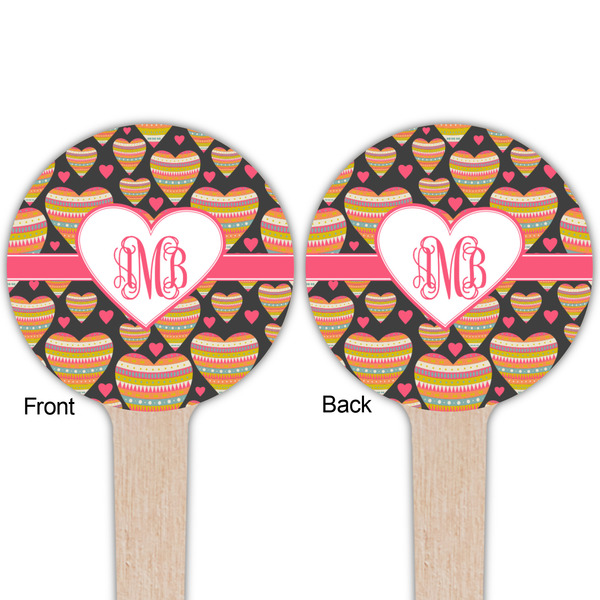 Hearts Wooden 4" Food Pick - Round - Double Sided - Front & Back